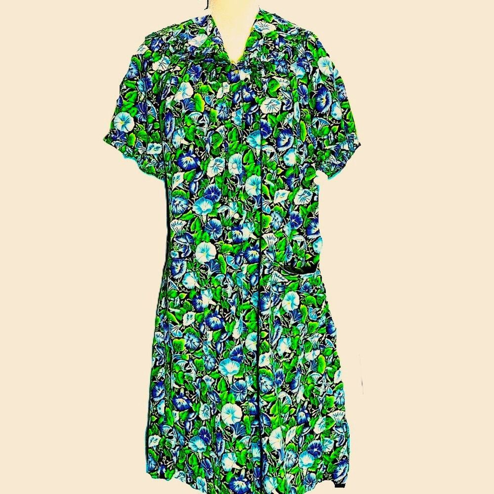 Vtg 80s 90s Models Coat Floral Peter Pan Collar House Coat Grannycore Dress M /